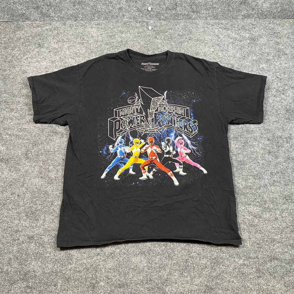 Power Rangers Mens XL Black Graphic T-Shirt Mighty Morphin Original Team Tee